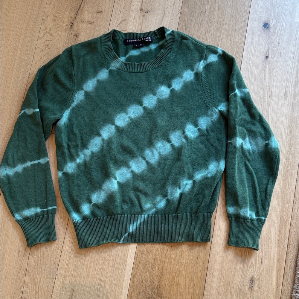 Veronica Beard Forest Green Tie-Dye Crewneck Sweater